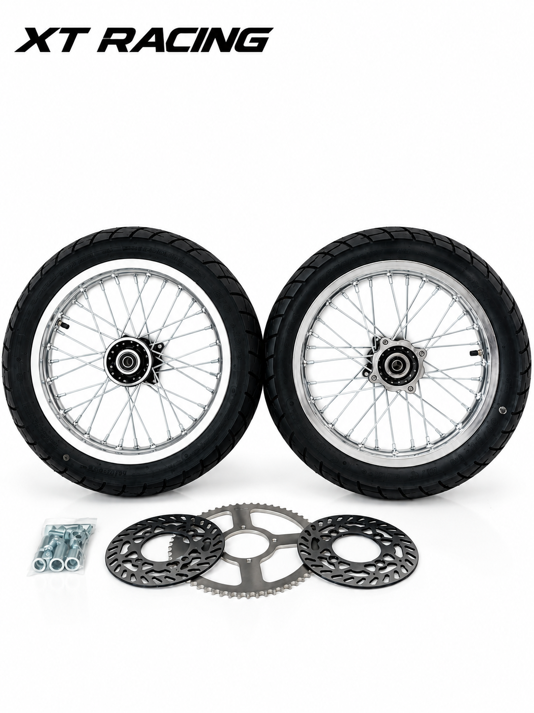 14" CHROME OR BLACK SUPERMOTO WHEELSET